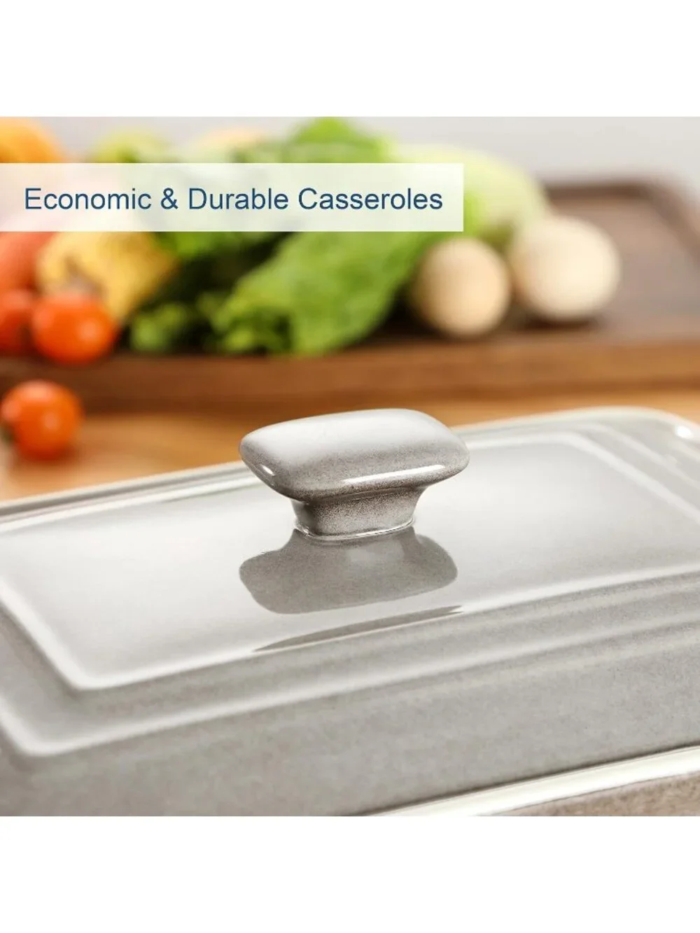 4.5 Quart Grey Ceramic Casserole Dish with Lid Oven Microwave Baking Pan